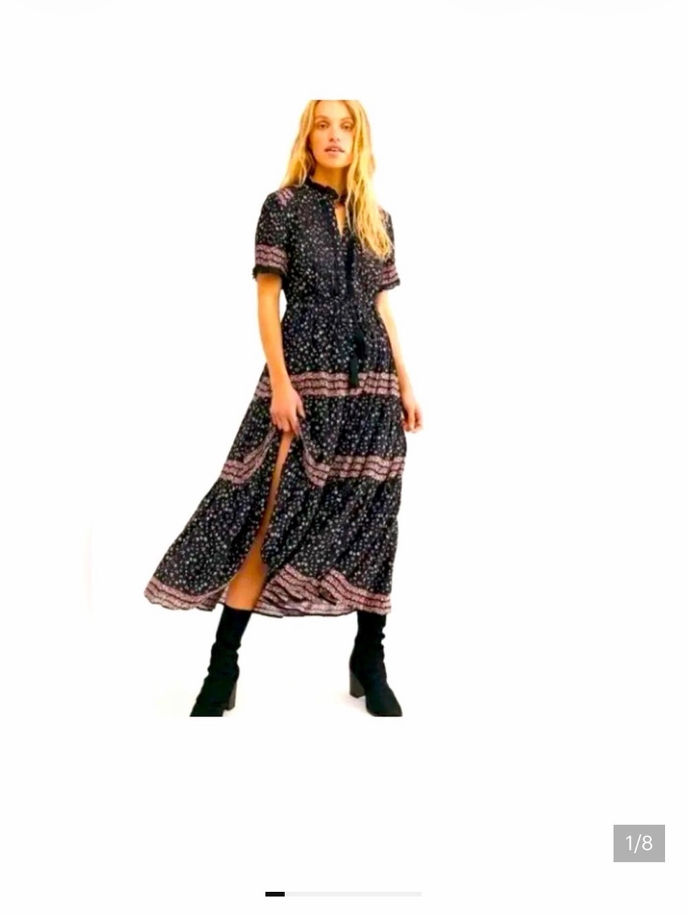 Free People Rare Feeling midi dress black floral ditsy floral NWT